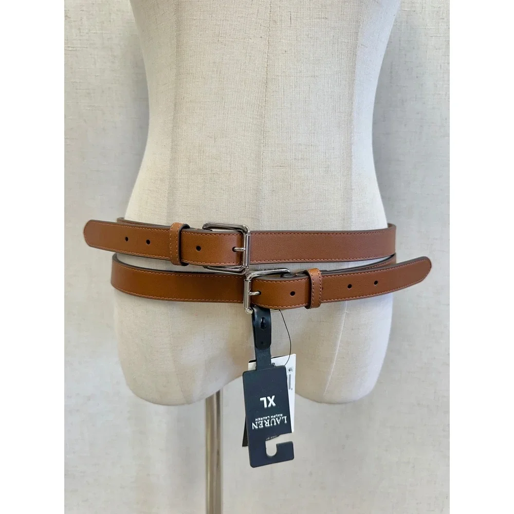 Lauren Ralph Lauren Leather Solid Brown Double Wrap Stacked Belt Size XL New NWT